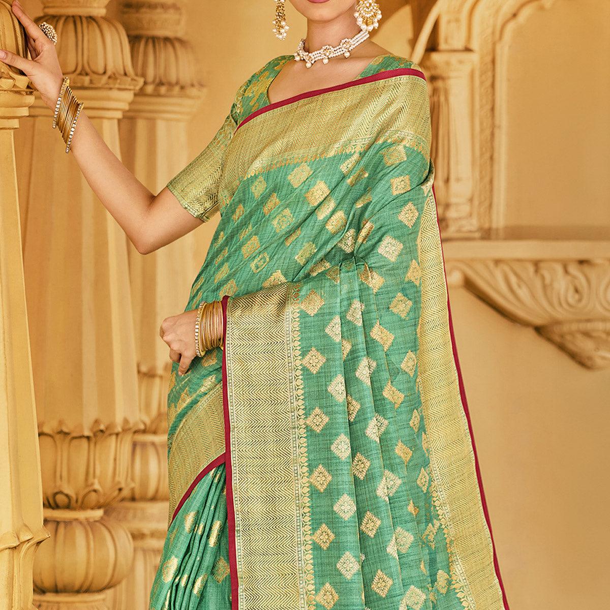 green-festive-wear-woven-cotton-handloom-saree-135555