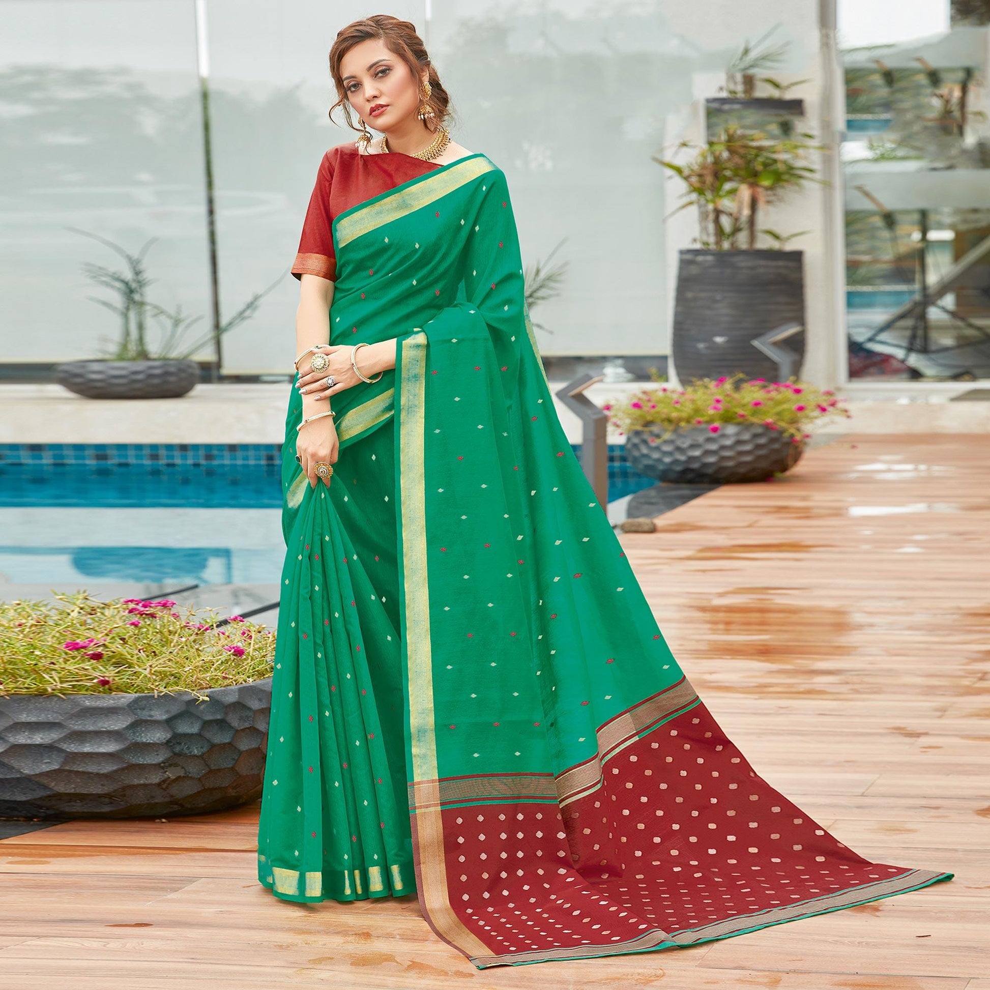 green-festive-wear-woven-cotton-saree-122687
