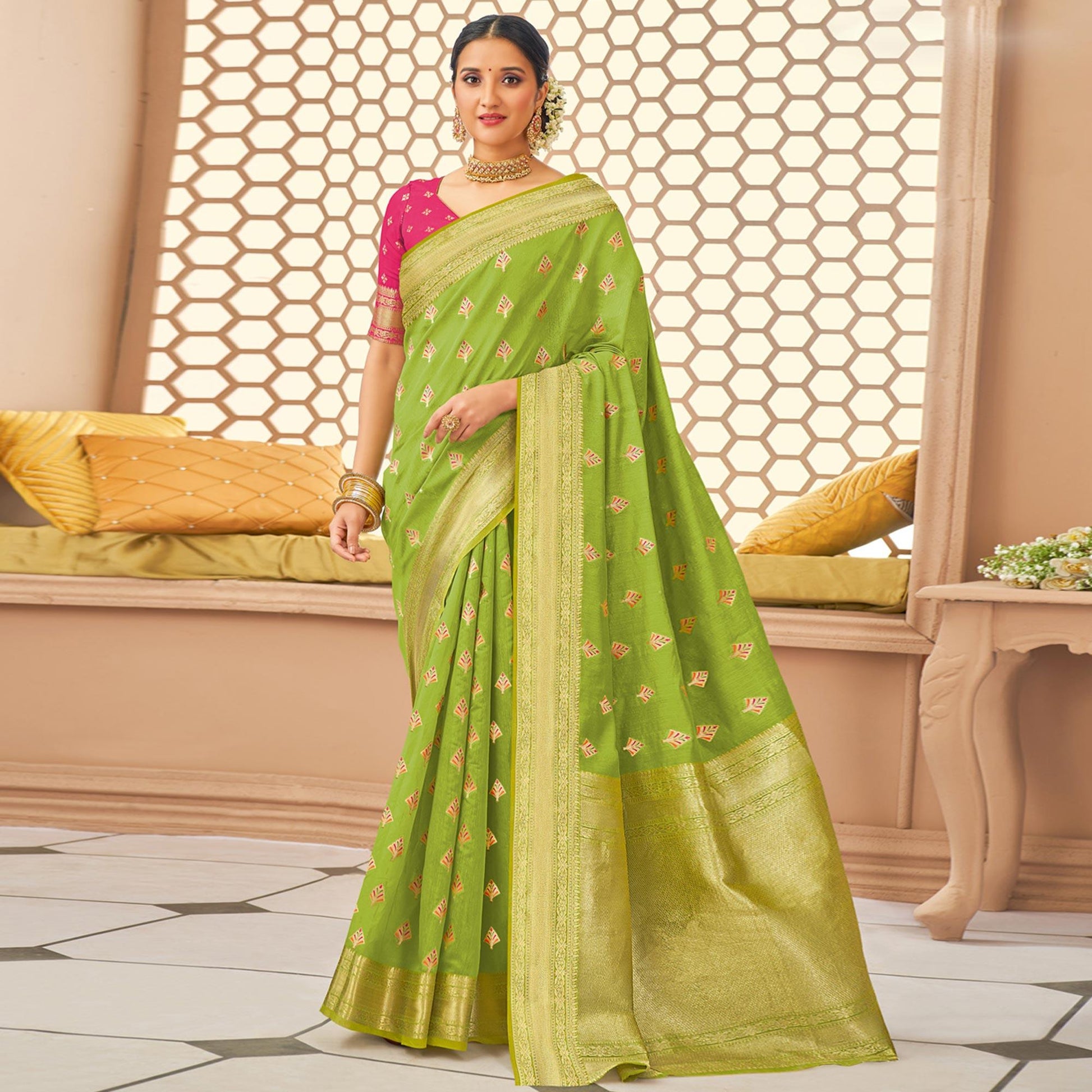 green-festive-wear-woven-cotton-saree-139815