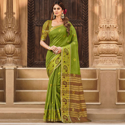 green-festive-wear-woven-cotton-saree-132419
