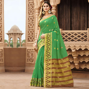 green-festive-wear-woven-cotton-saree-132415