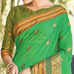 green-festive-wear-woven-cotton-saree-127415
