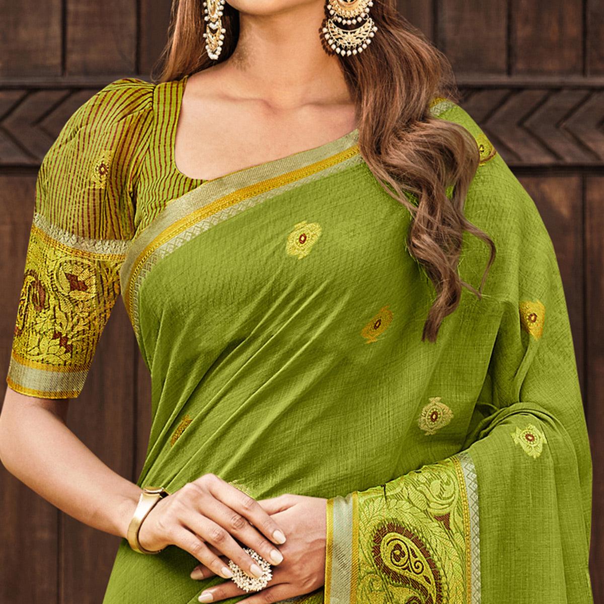 green-festive-wear-woven-cotton-saree-132419