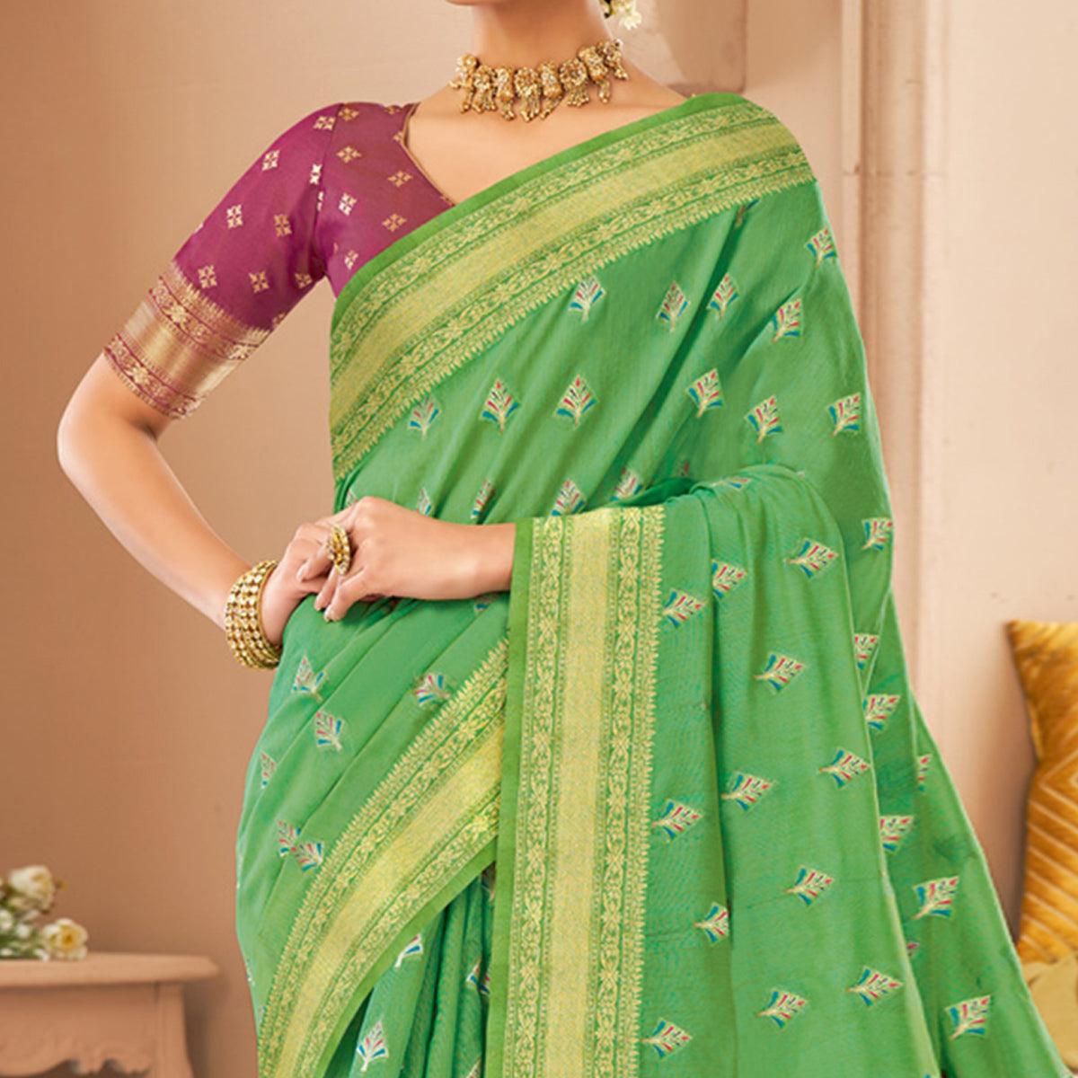 green-festive-wear-woven-cotton-saree-139817