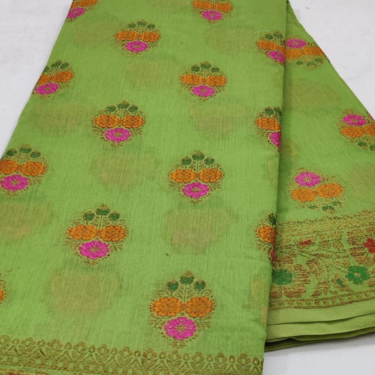 green-festive-wear-woven-cotton-saree-with-meena-butta-pallu-106270