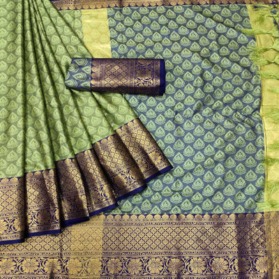 green-festive-wear-woven-cotton-saree-with-tassels-142092