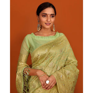 green-festive-wear-woven-cotton-saree-with-tassels-137620