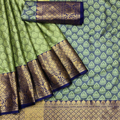 green-festive-wear-woven-cotton-saree-with-tassels-142092