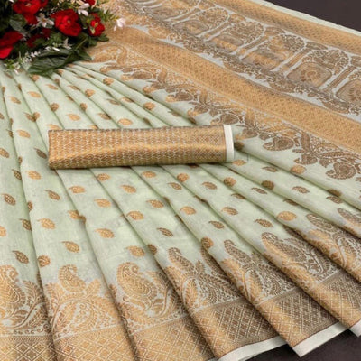 green-festive-wear-woven-cotton-saree-with-zari-border-134660