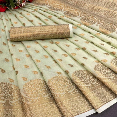 green-festive-wear-woven-cotton-saree-with-zari-border-134655