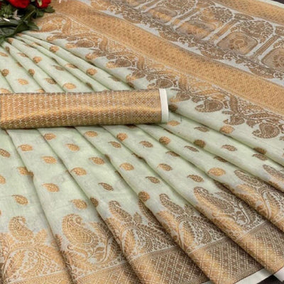 green-festive-wear-woven-cotton-saree-with-zari-border-134660