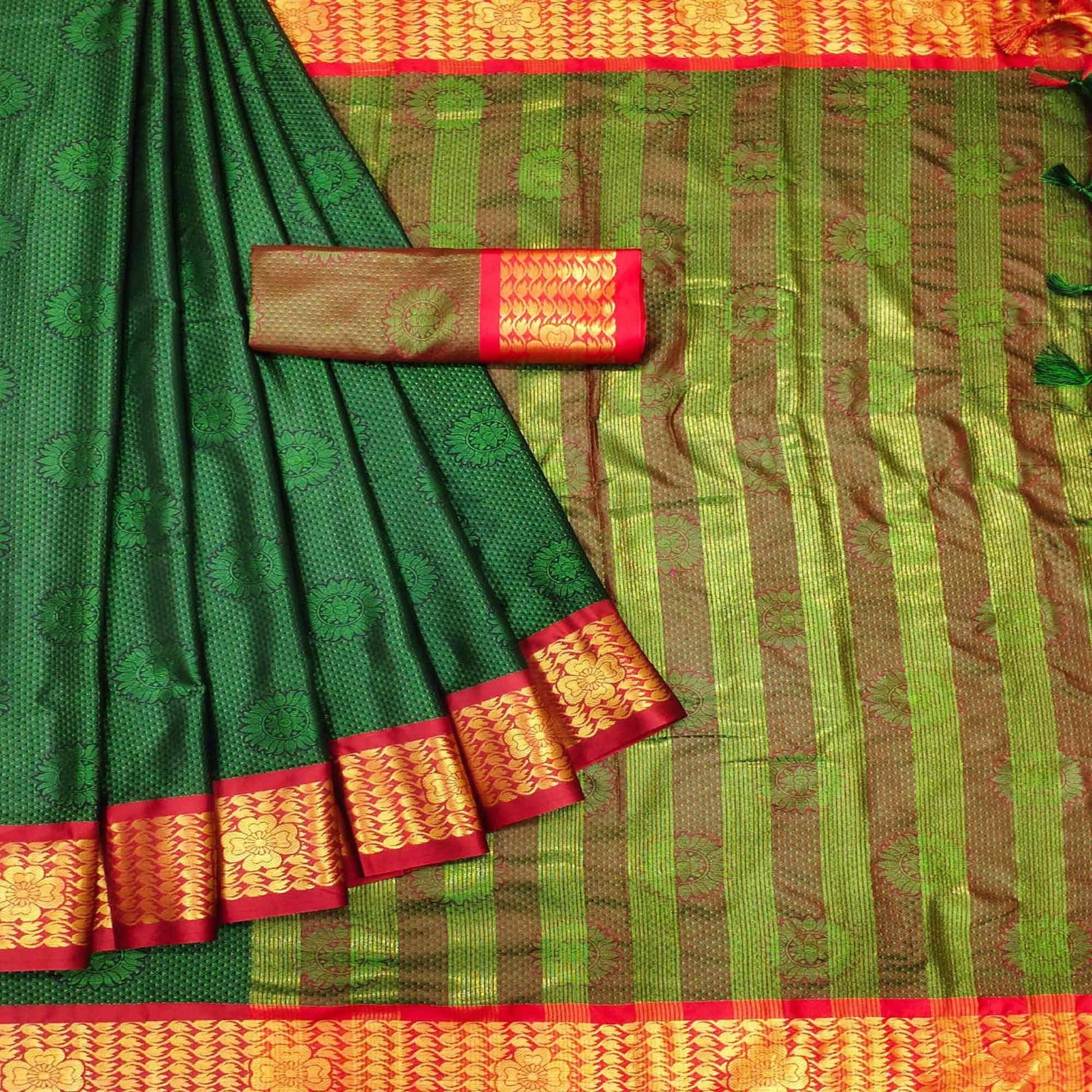 green-festive-wear-woven-cotton-silk-saree-142277