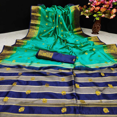 turquoise-festive-wear-woven-cotton-silk-saree-129700