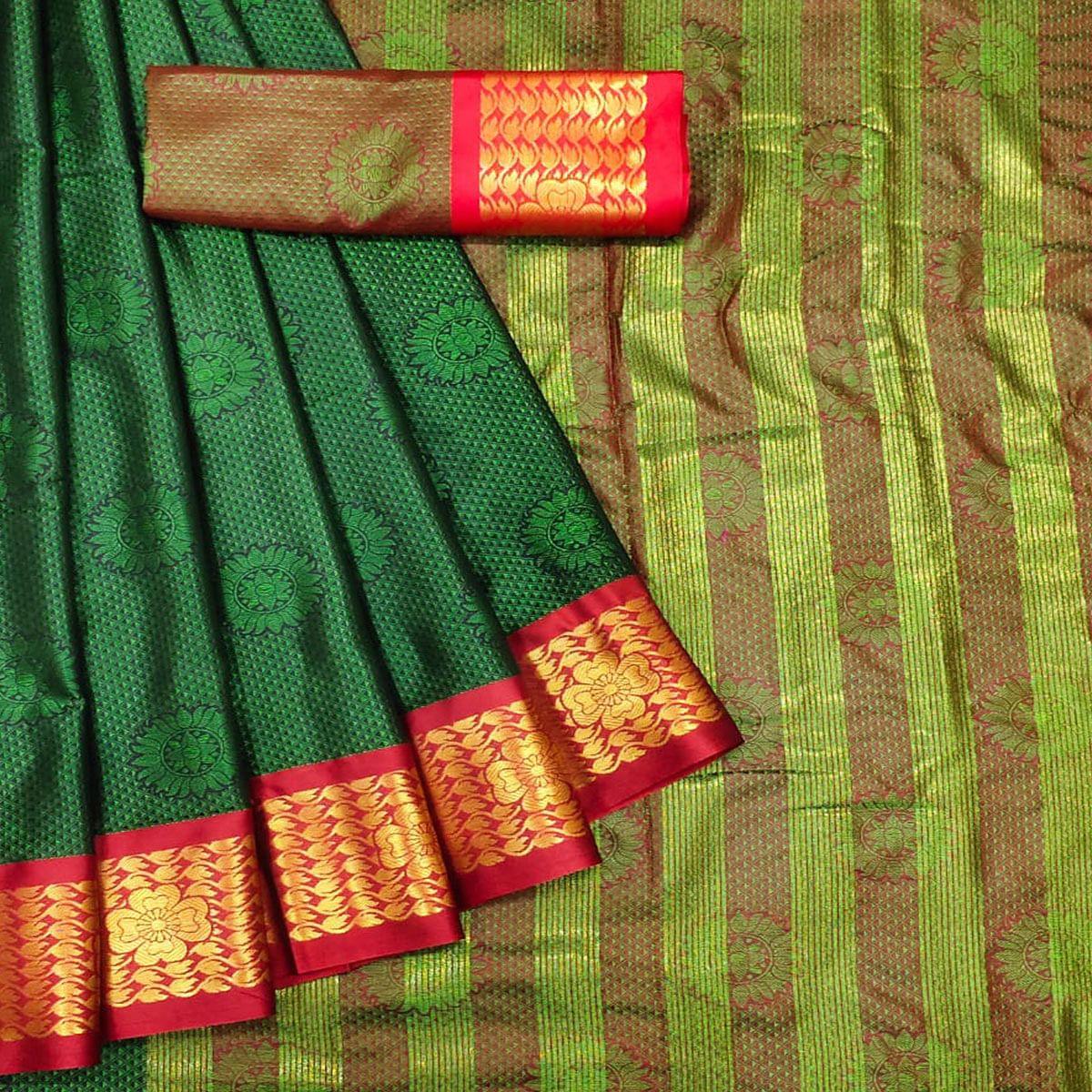 green-festive-wear-woven-cotton-silk-saree-142277