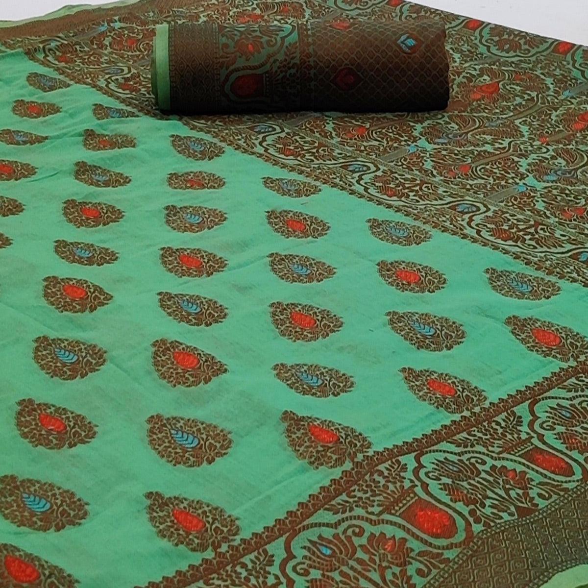 green-festive-wear-woven-cotton-silk-saree-128944