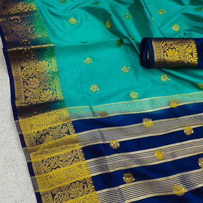 turquoise-festive-wear-woven-cotton-silk-saree-129700