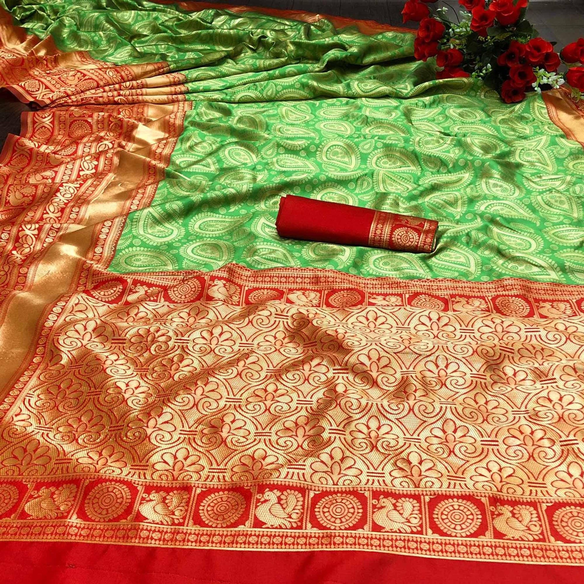 green-festive-wear-woven-designer-border-soft-lichi-silk-saree-108226