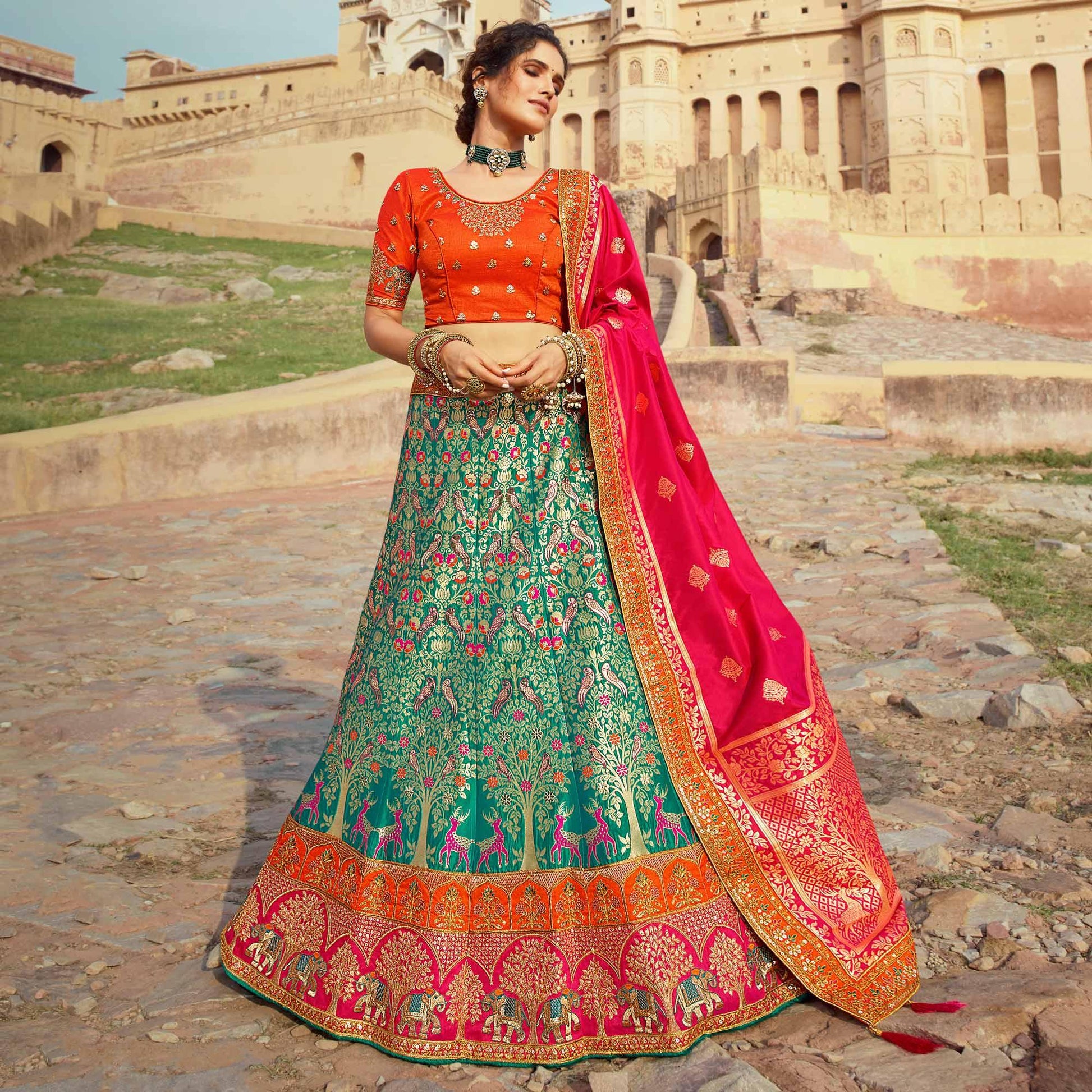 green-festive-wear-woven-heavy-banarasi-silk-lehenga-choli-136866