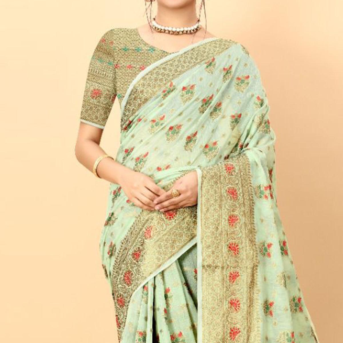 green-festive-wear-woven-heavy-cotton-saree-134359