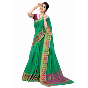 green-festive-wear-woven-jacquard-border-cotton-saree-106297