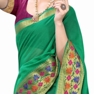 green-festive-wear-woven-jacquard-border-cotton-saree-106297