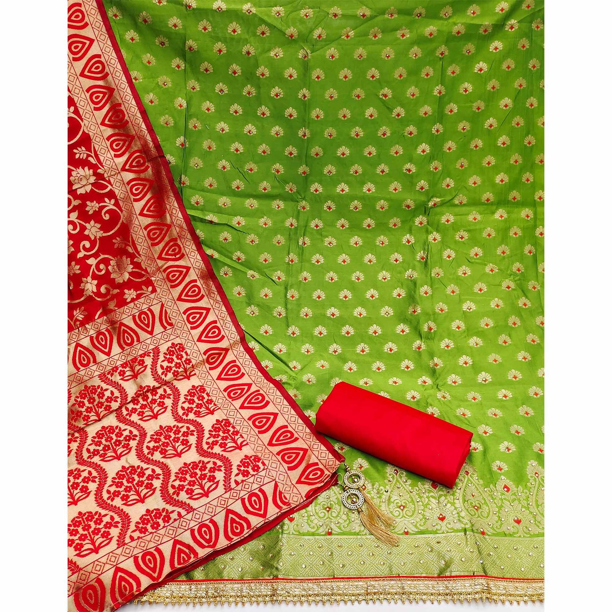 green-festive-wear-woven-jacquard-dress-material-139184