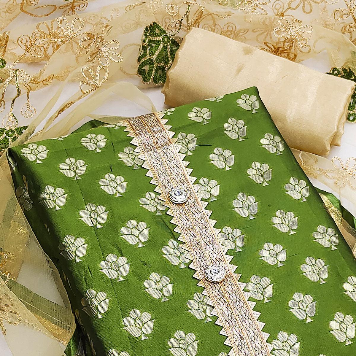 green-festive-wear-woven-jacquard-dress-material-139179