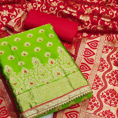 green-festive-wear-woven-jacquard-dress-material-139184