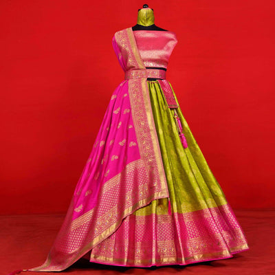 green-festive-wear-woven-jacquard-lehenga-choli-142580