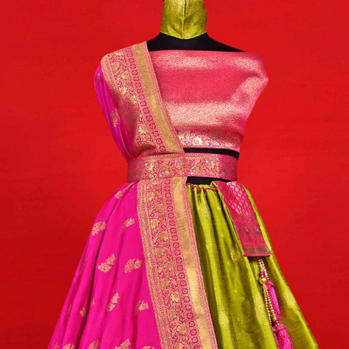 green-festive-wear-woven-jacquard-lehenga-choli-142580
