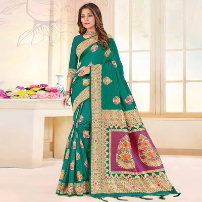 green-festive-wear-woven-jari-border-soft-silk-saree-137673