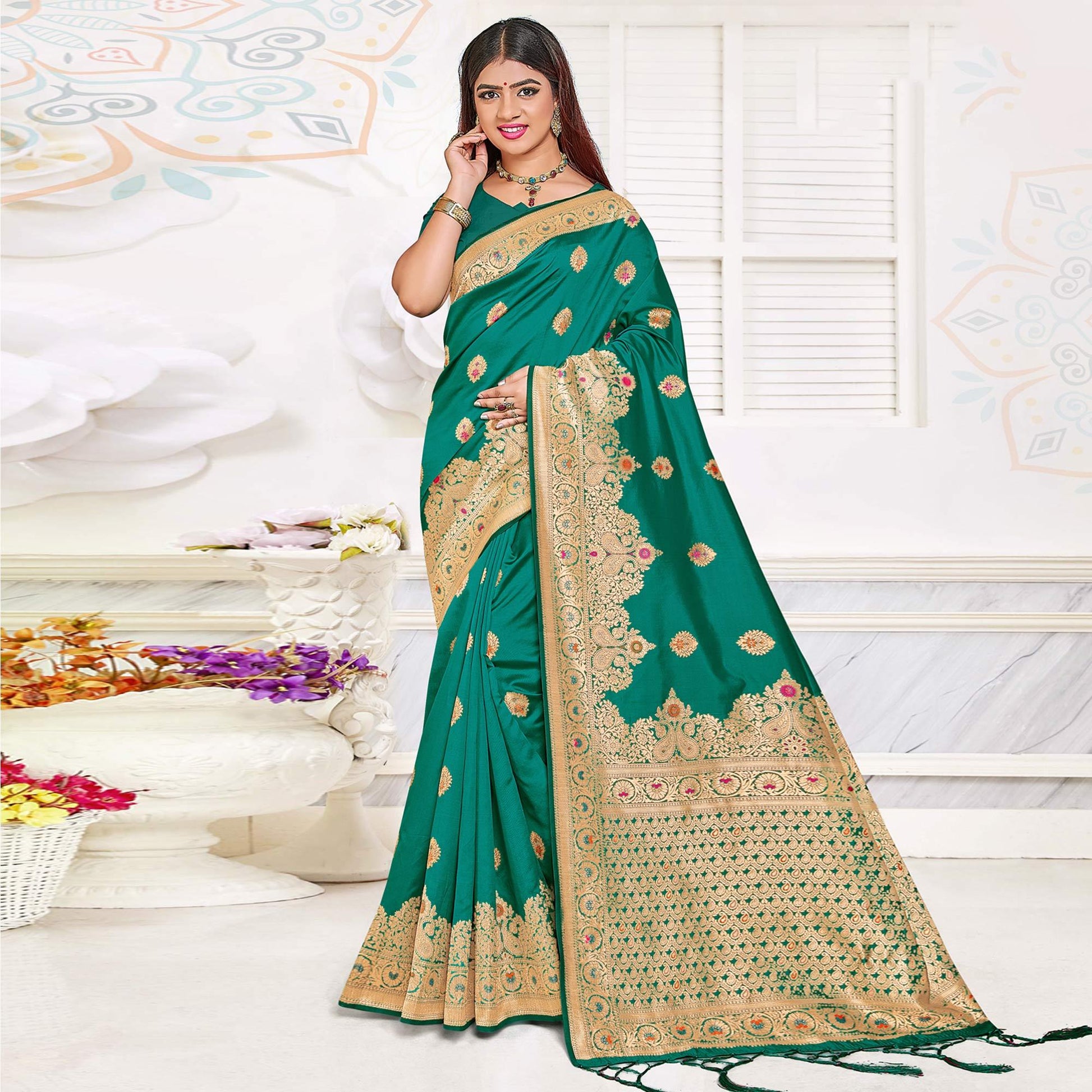 green-festive-wear-woven-jari-border-soft-silk-saree-137863