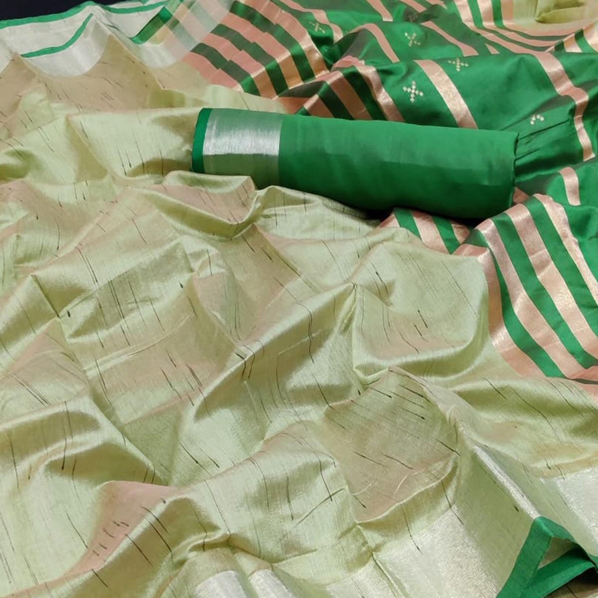 green-festive-wear-woven-banarasi-pure-raw-khadi-saree-114816