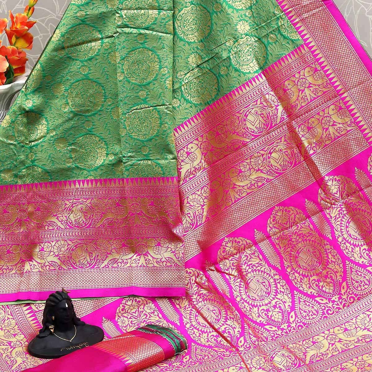green-festive-wear-woven-kota-litchi-banarasi-art-silk-saree-126105