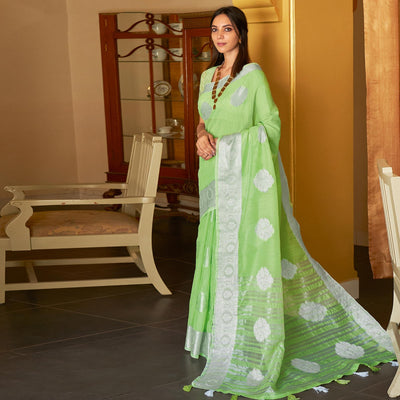 green-festive-wear-woven-linen-saree-127484