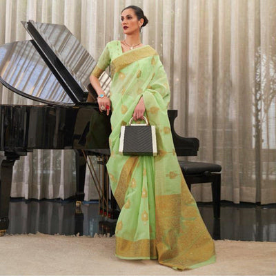 green-festive-wear-woven-linen-saree-140678