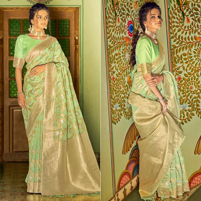 green-festive-wear-woven-linen-saree-140747