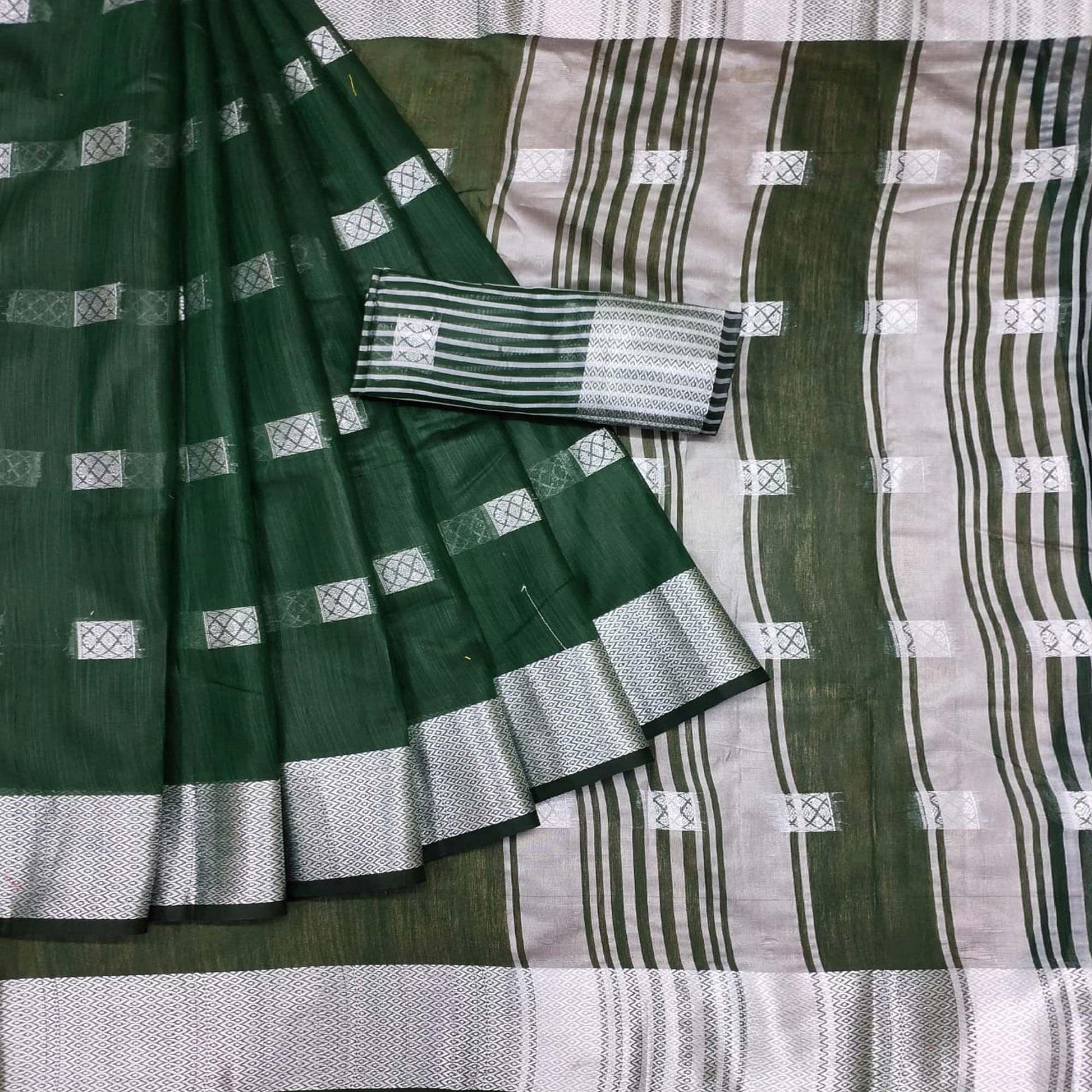 green-festive-wear-woven-linen-saree-142284
