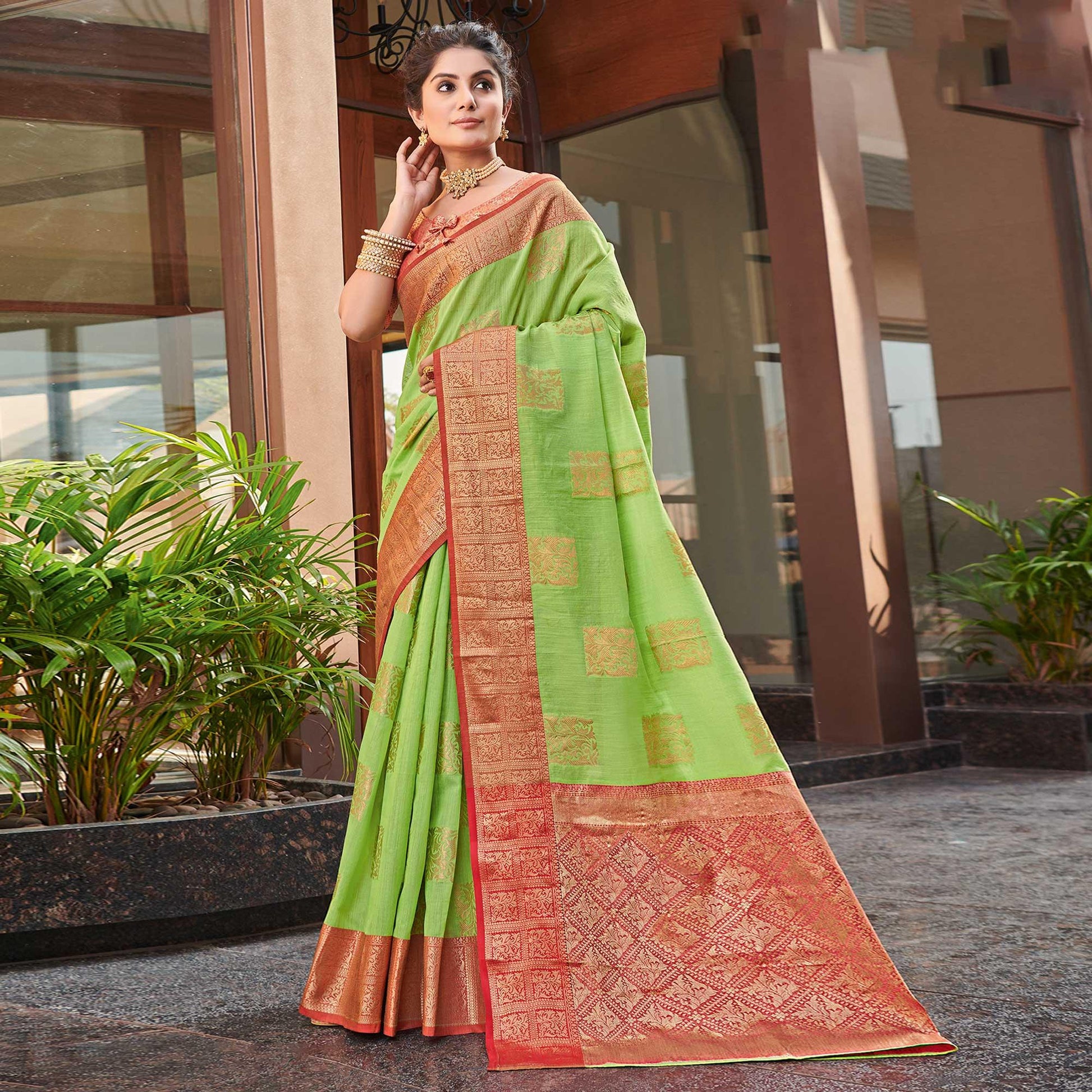 green-festive-wear-woven-linen-saree-135762