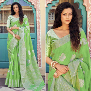 green-festive-wear-woven-linen-saree-138292