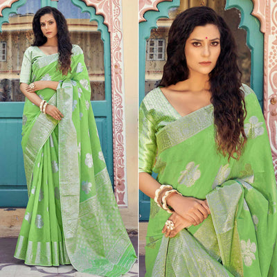 green-festive-wear-woven-linen-saree-138292