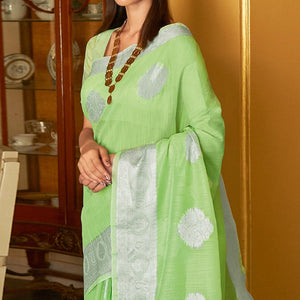 green-festive-wear-woven-linen-saree-127484