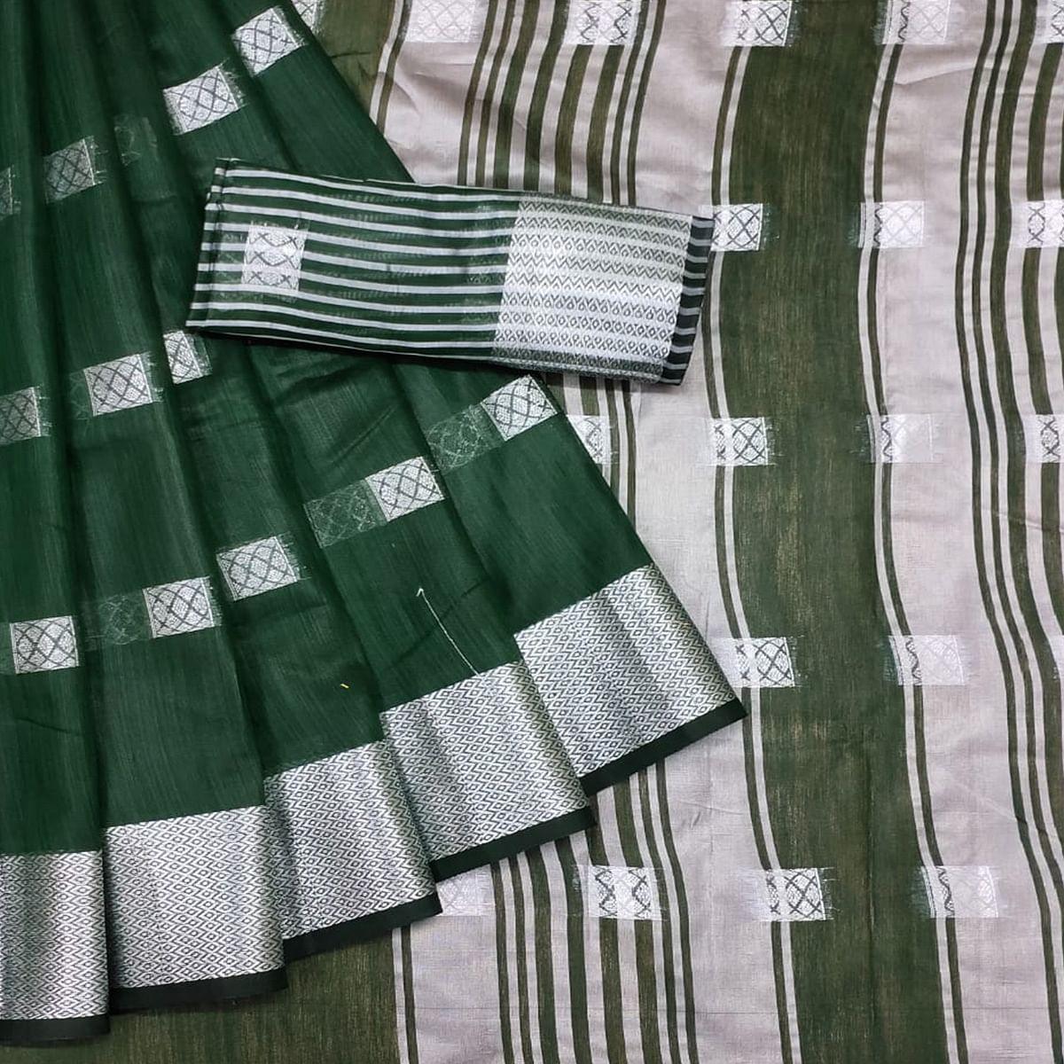 green-festive-wear-woven-linen-saree-142284