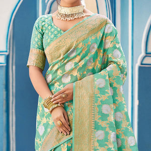 green-festive-wear-woven-linen-saree-135800