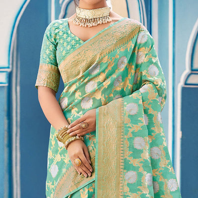 green-festive-wear-woven-linen-saree-135800