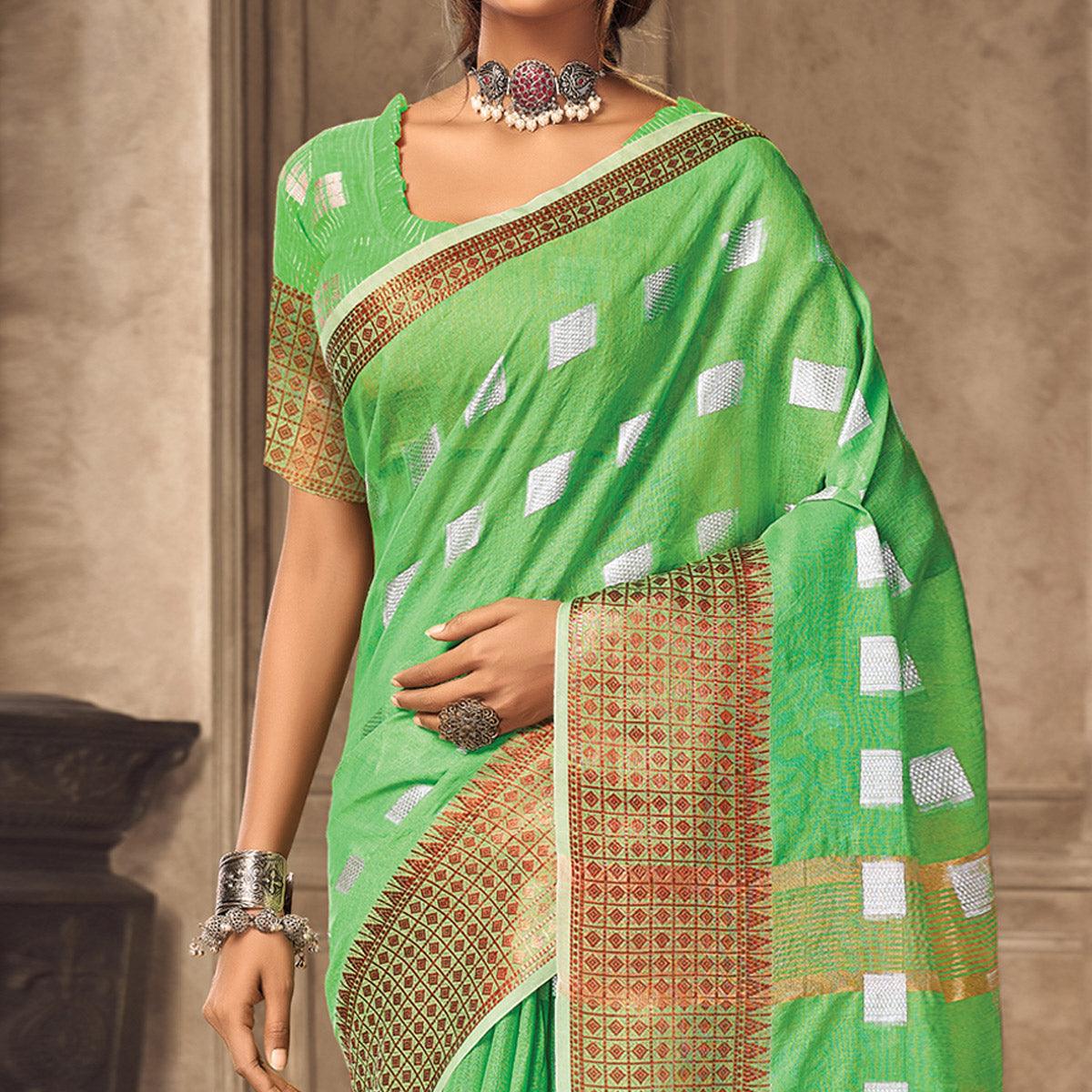 green-festive-wear-woven-linen-saree-139784