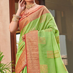 green-festive-wear-woven-linen-saree-135762