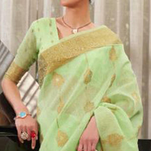 green-festive-wear-woven-linen-saree-140678
