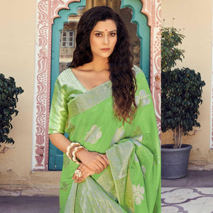 green-festive-wear-woven-linen-saree-138292