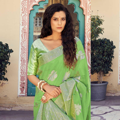 green-festive-wear-woven-linen-saree-138292
